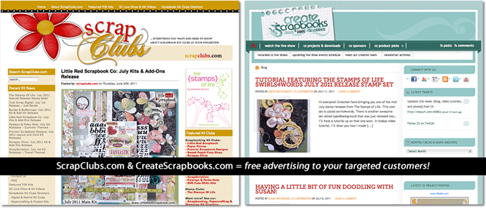 ScrapClubs.com and CreateScrapbooks.com FREE advertising for scrapbook businesses kit clubs stamping